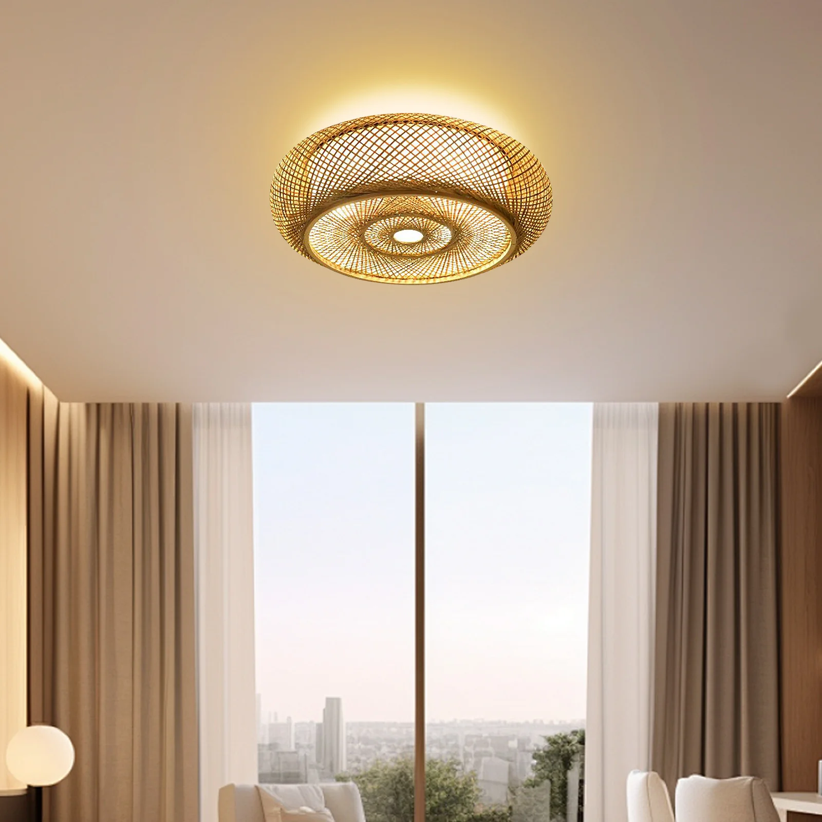 

Bamboo LED Ceiling Light Dimmable Handmade Fixture with Plastic Light Base Living Room, Bedroom, Balcony, Office, Villa, Bar
