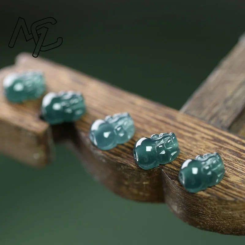 5pc Burmese Emerald Jade Blue Water Money Pixiu Pendant DIY Earrings Jadeite Amulets Fashion Natural Jewelry Gifts for Men Women - view 6
