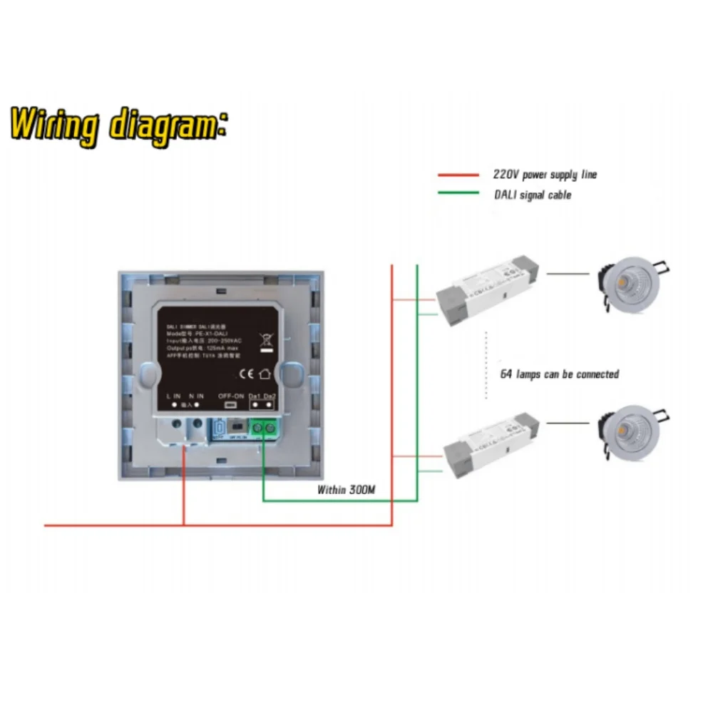 DALI Light dimmer Control panel two-tone monochrome black white AC200-250V Suitable for DALI dimming Parallel 64 lamps