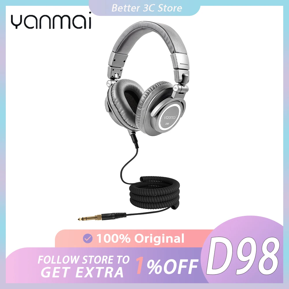 

Yanmai Monitor Headphones D98 Wired Dj Professional Noise Reduction Earphone 50mm Drive Unit Stereo Hifi Music Studio Headset