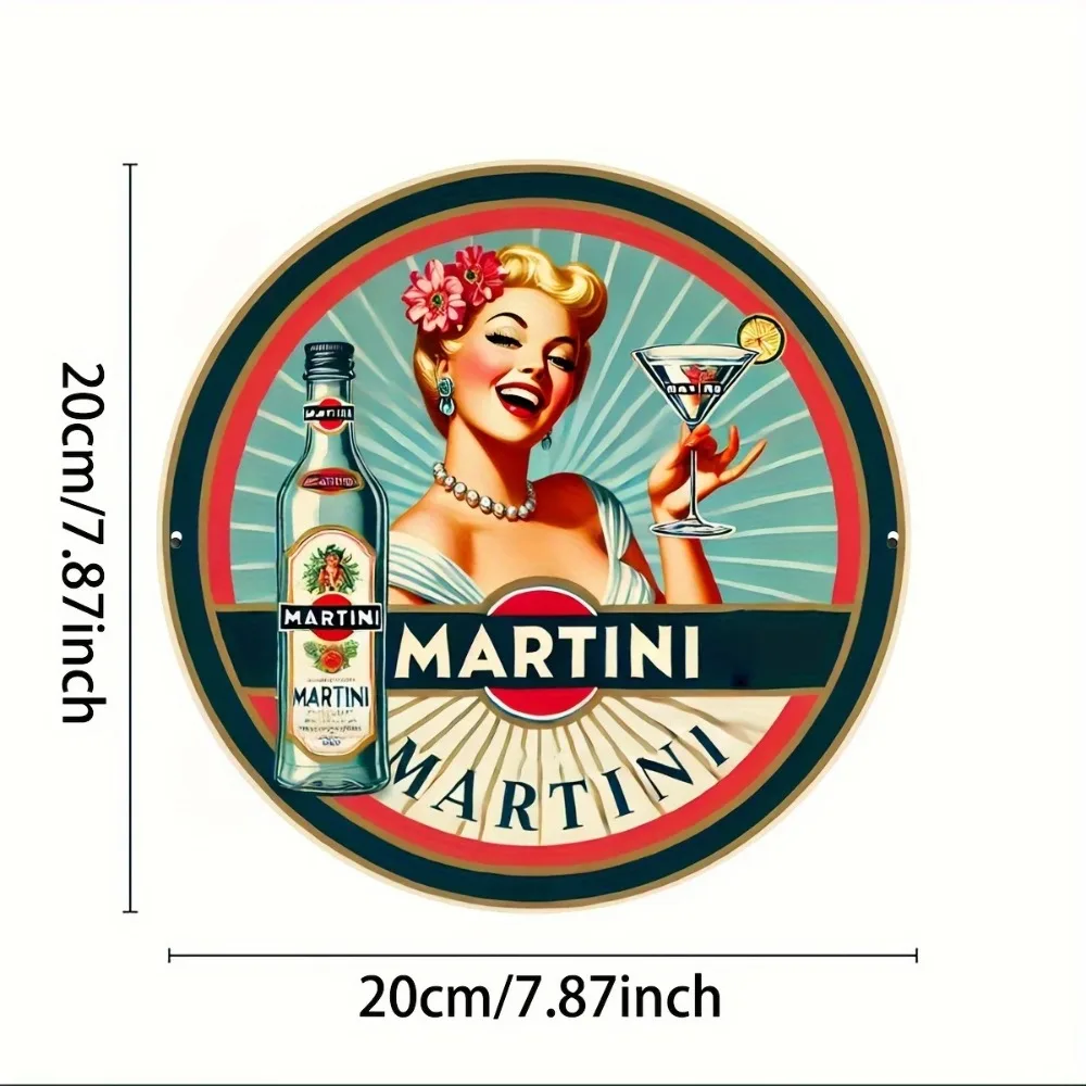 Vintage Martini Cocktail Pin-Up Individual Tin Sign - 8x8 Inch | Perfect for Home, Cafe, Bar, Apartment & Restaurant Wall Decor