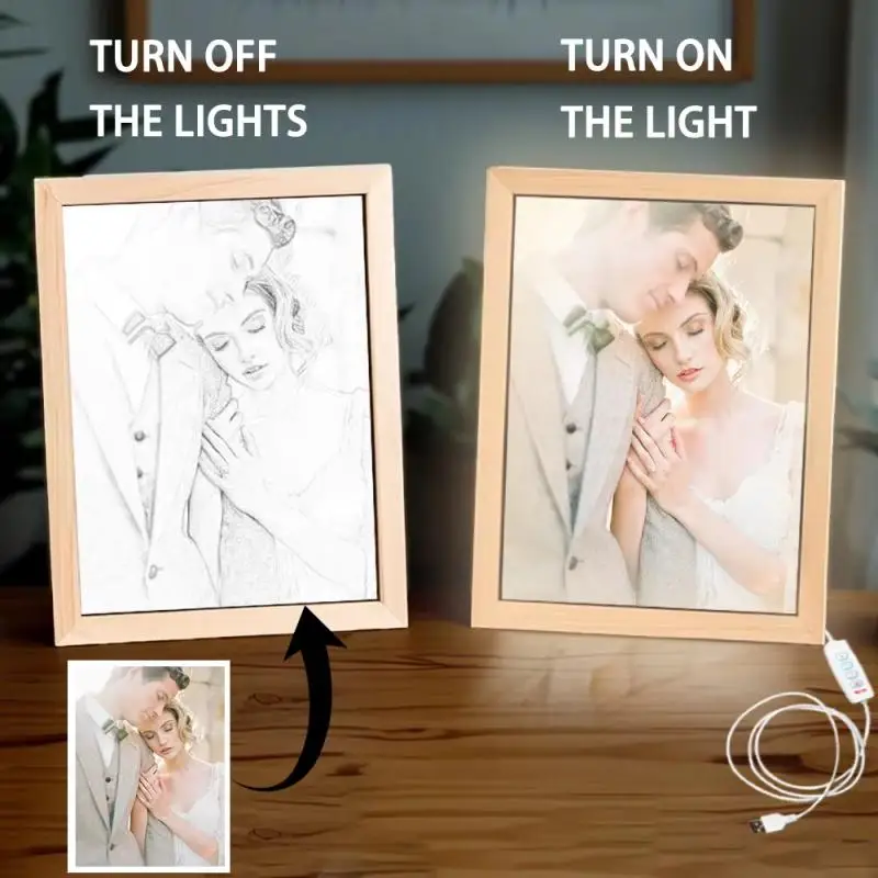 Modern Acrylic LED Photo Frame Lightbox Set with Sketch Transformation Magic for Home Decoration.
