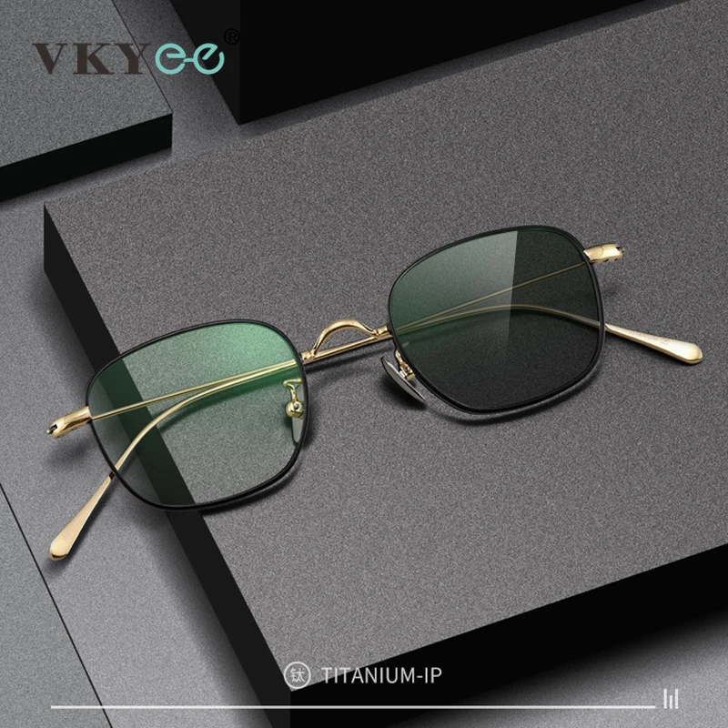 VKYEE New Personalized Geometric Square Simple Retro Design Photochromic Anti-blue Light Eyeglasses Customizable Prescription