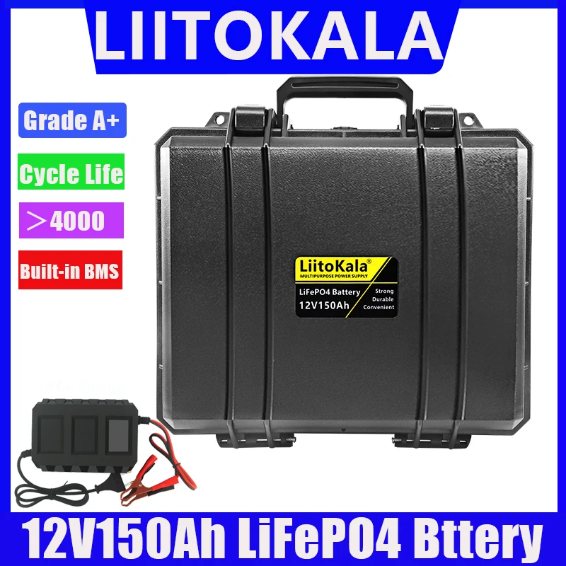 LiitoKala 12v 150Ah LiFePO4 Lithium Iron Phosphate Battery Pack Built-in 12.8V 100A BMS for Electric boat motor Solar inverter