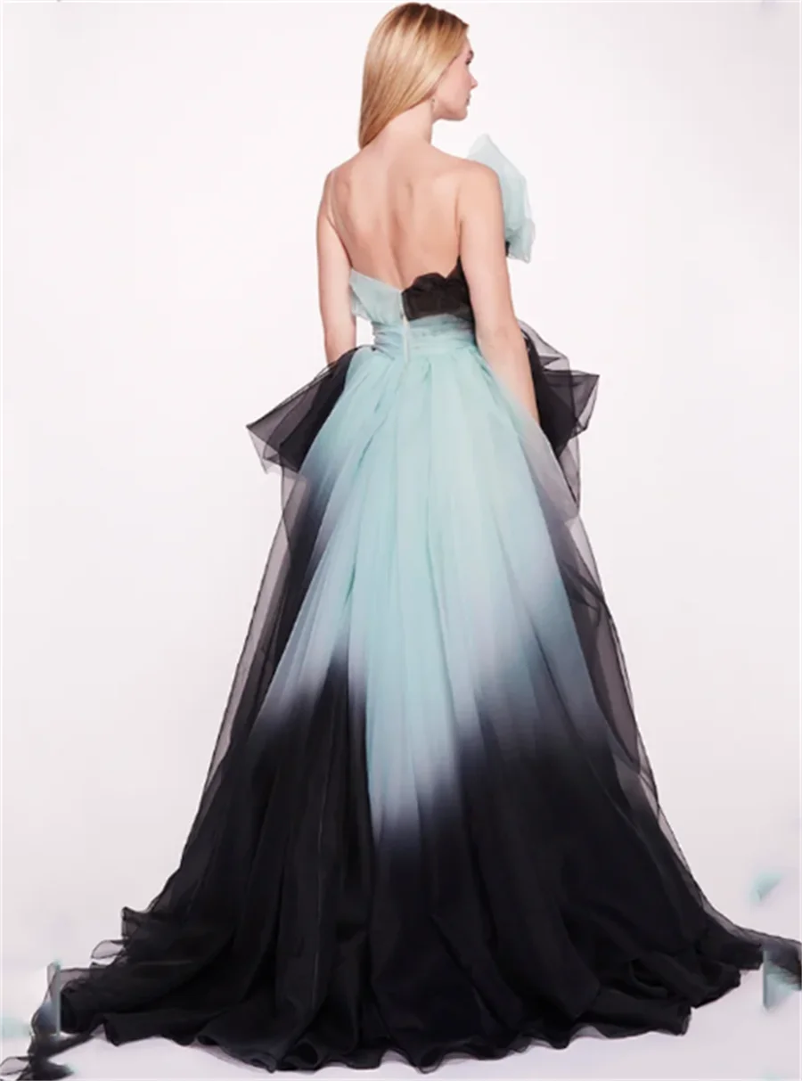Ruffles Flods Fromal Contrast Color Evening Dress Backless Celebrity Dresses Zipper Up Party Gown Elegance Customize