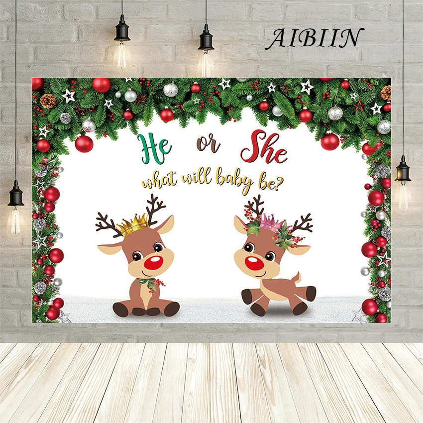 

AIBIIN Baby Shower Background Gender Reveal Christmas Style Newborn Boy Girl Poster Photography Backdrop Family Party Decoration