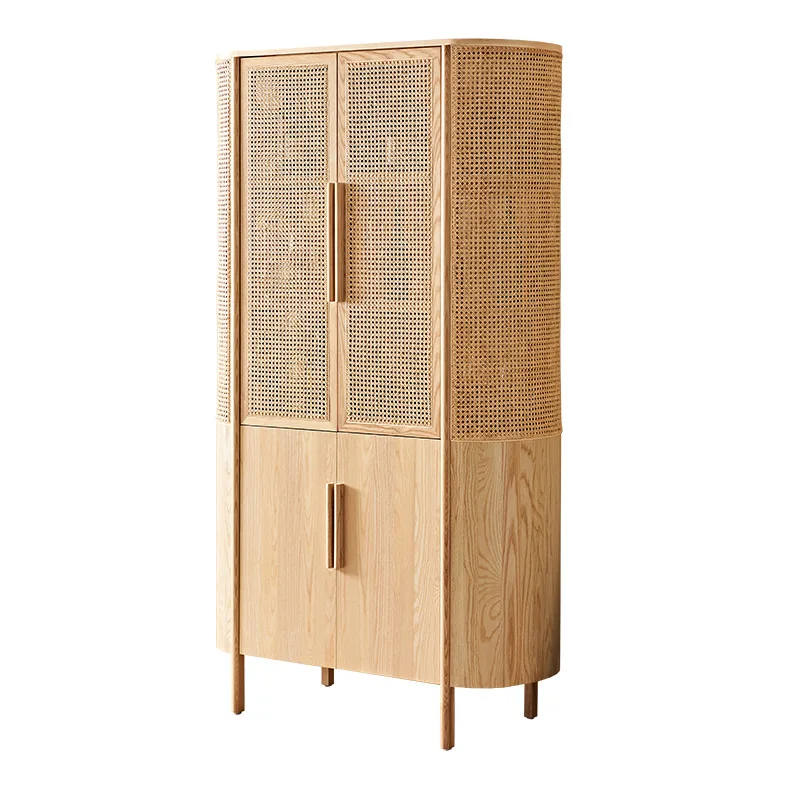 Display wine cabinet Nordic multi-functional ash wood solid wood double door multi-layer partition storage cabinet
