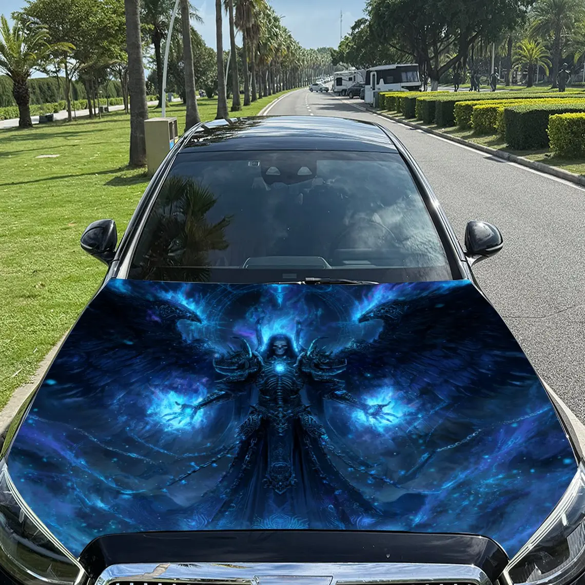 

Holy Image with Blue - Glow Wings Car Vinyl Wrap, PVC Material Waterproof Car Hood Sticker, Self-Adhesive Scratch-Resistant Stic