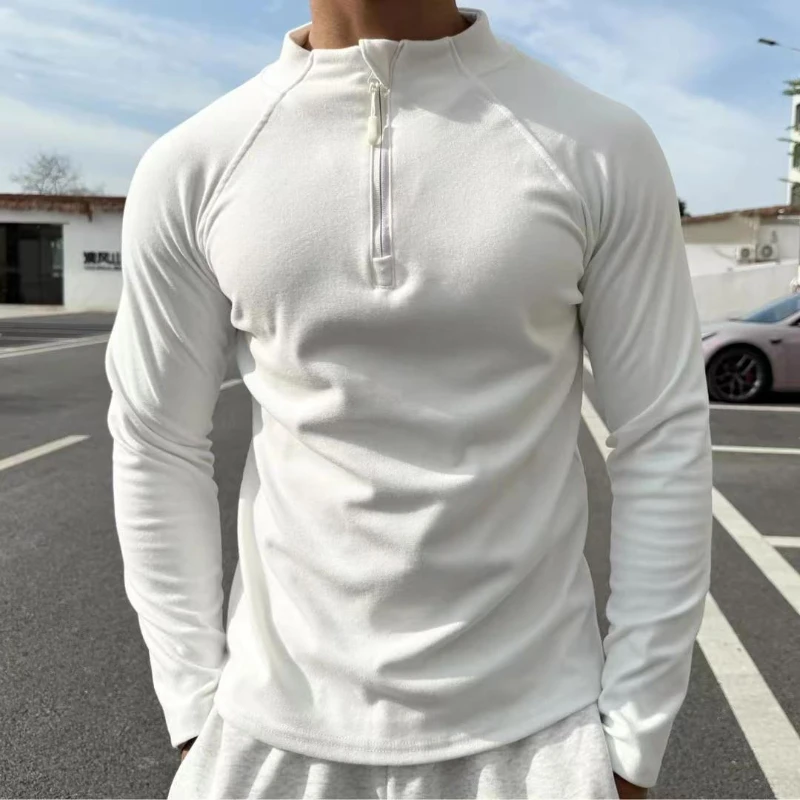 Fashion Autumn Winter Sport Sweatshirts Men Solid Stand Collar Half Zipper Out Streetwear Motion Run Long Sleeve Slim Hoodies