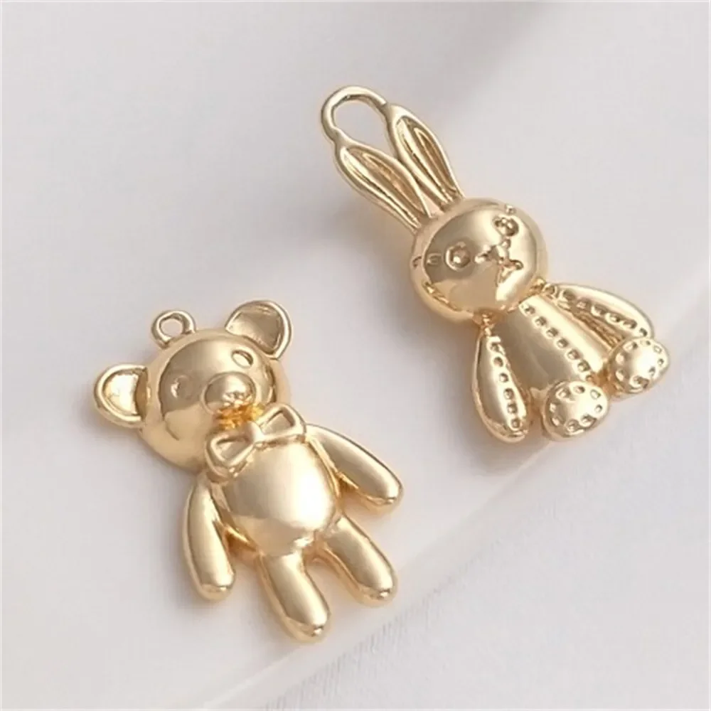 Paquete de oro de 14 quilates, bonito colgante de oso y conejo, joyería hecha a mano, colgante DIY, pulsera, collar, colgante de joyería K171