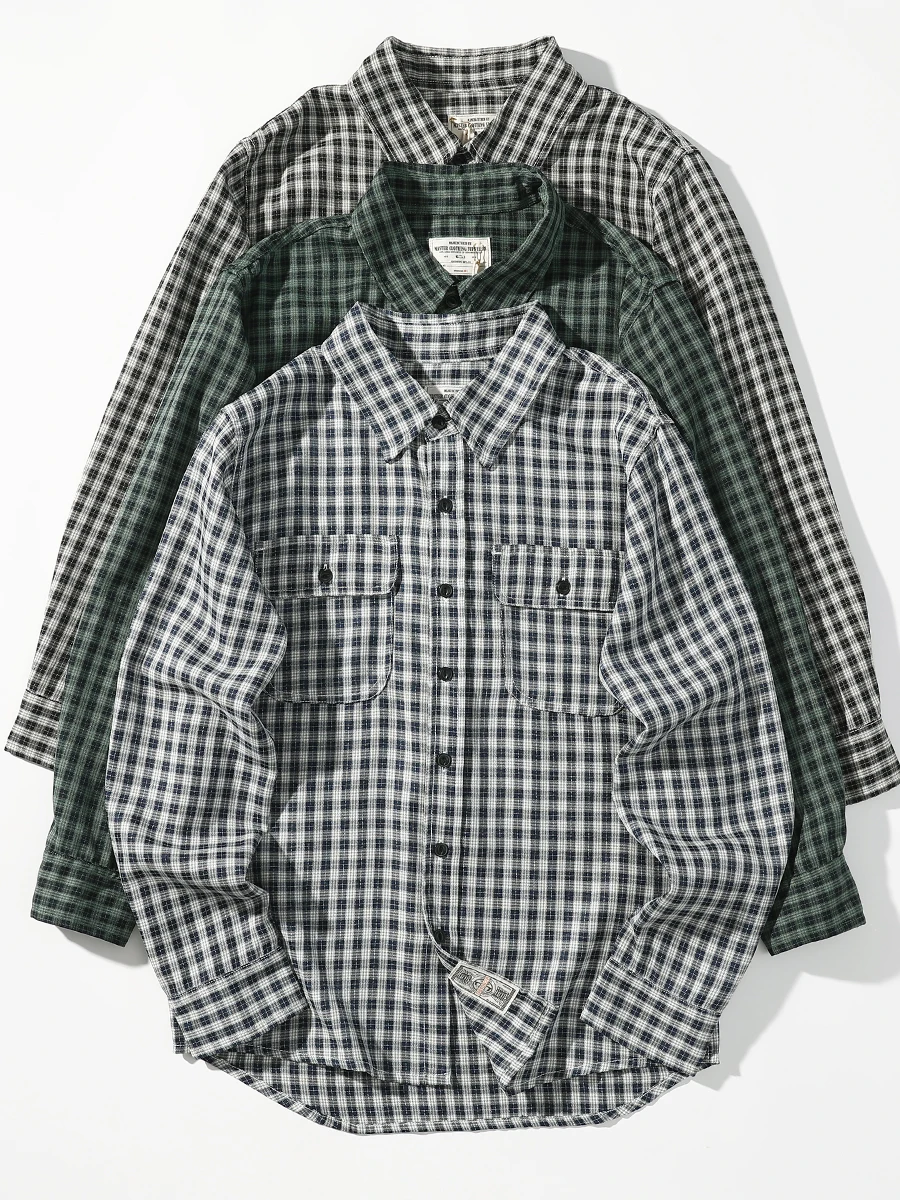 

Casual Men's And Women's American Retro Workwear Thin Breathable Spring Autumn Black White Plaid Long Sleeve Shirt Versatile