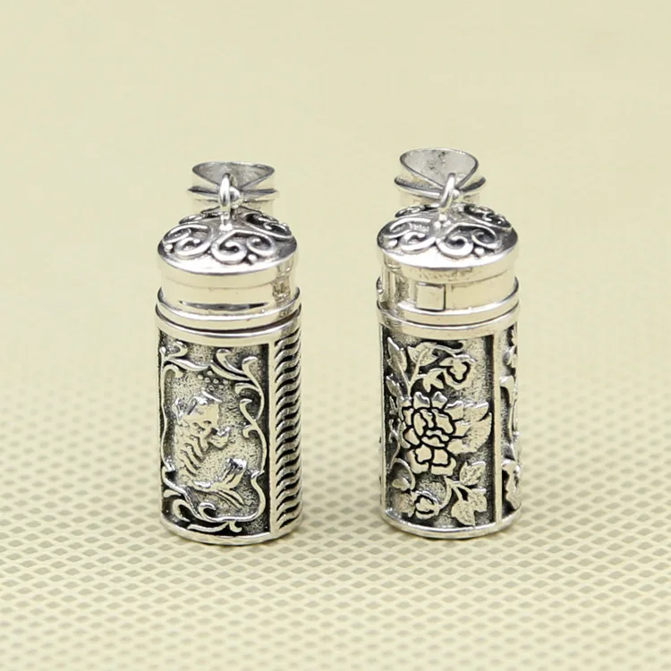 Wholesale S925 pure silver jewelry retro Thai silver gawu box straight tube pattern personalized men's and women's pendant can b