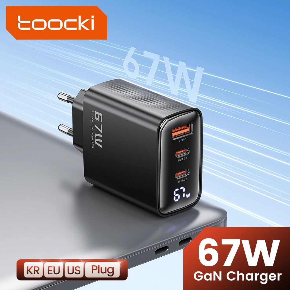 Toocki 67W GaN USB Charger Digital Display Quick Charge QC4.0 Type C Charger For iPhone Xiaomi Samsung Realme Smartphone Laptop — product photo 1 of 1