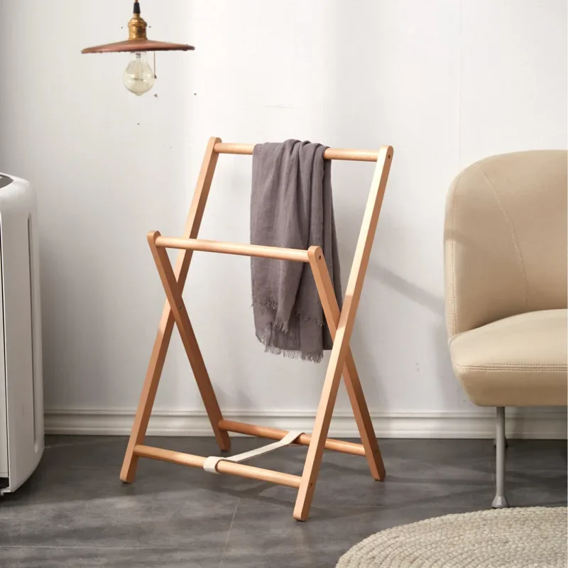 Standing Coat Rack Nordic Floor Solid Wood Cloth Storage Rack Functional Home Bedroom Folding Modern Simplicity Clothes Horse