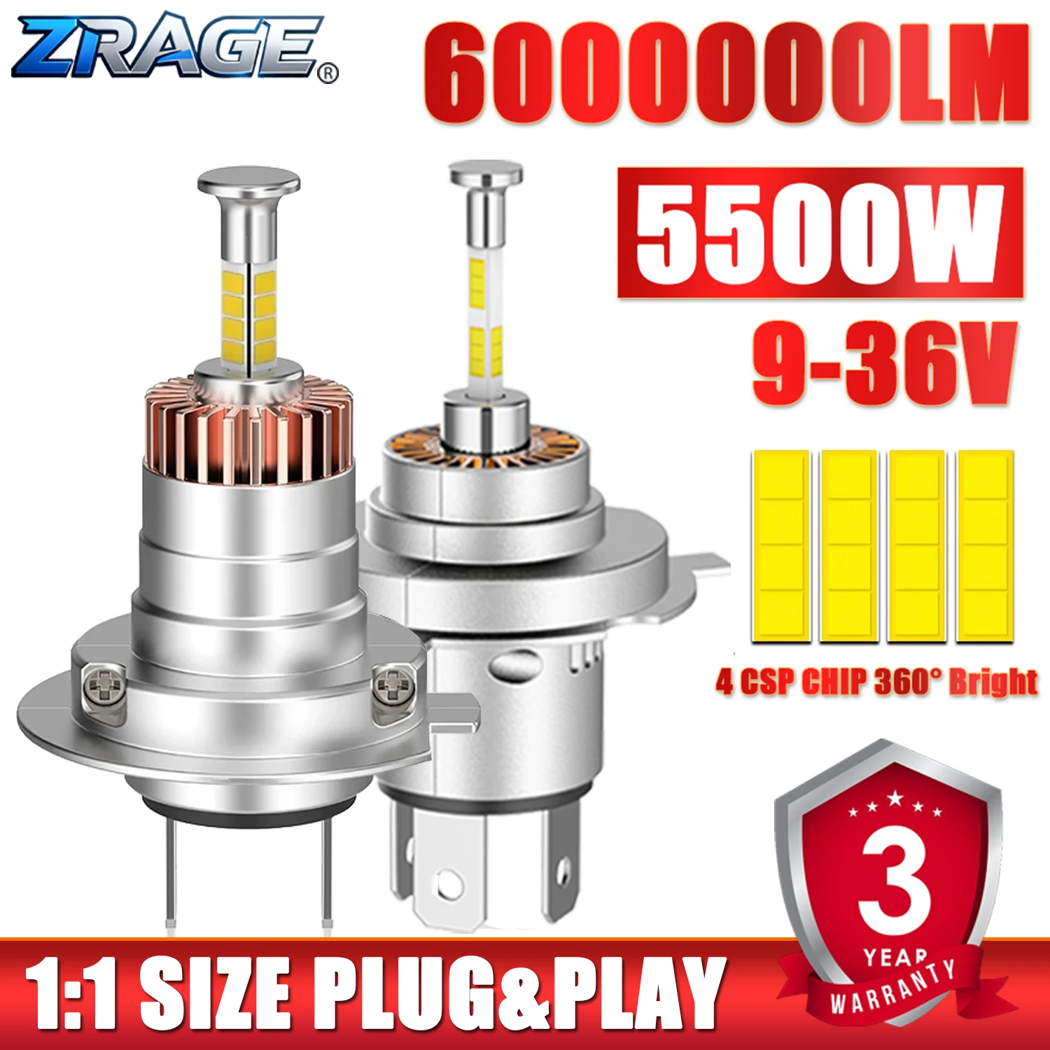 

2Pcs H4 H7 LED Headlight Bulb Mini 360 Size H1 H3 H8 H9 H11 HB3 9005 HB4 9006 6500K CSP for Car Headlamp 12V Auto Diode Fog Lamp