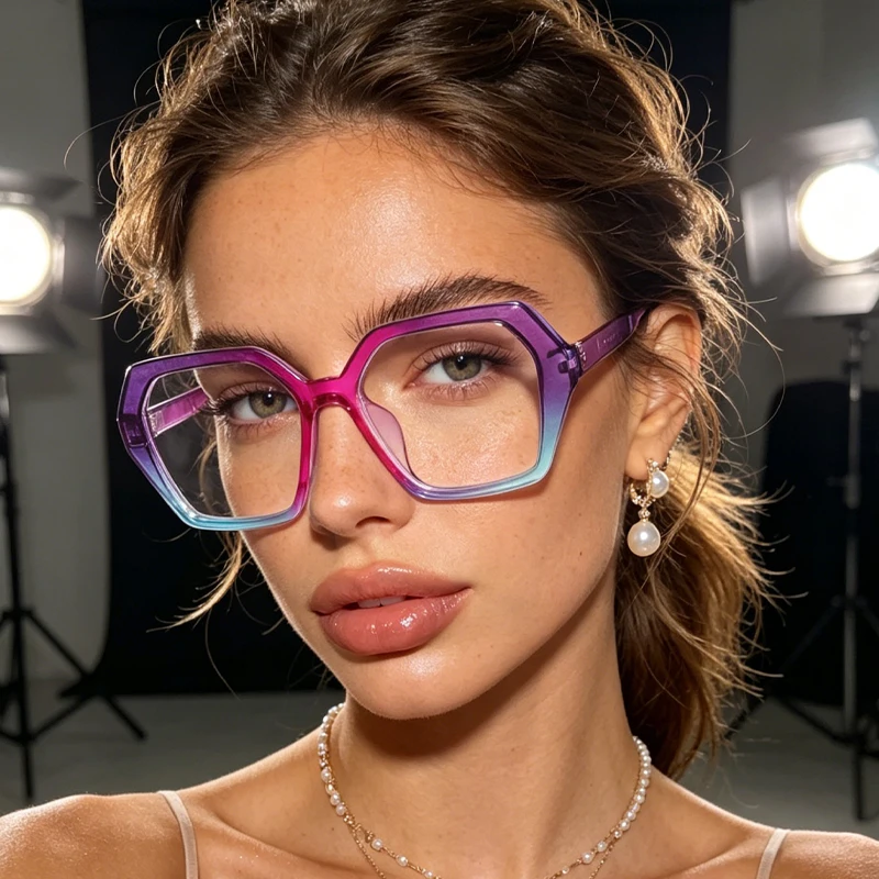 1pc three-color layered translucent hexagonal frame, three-dimensional angular structure, casual shopping with glasses