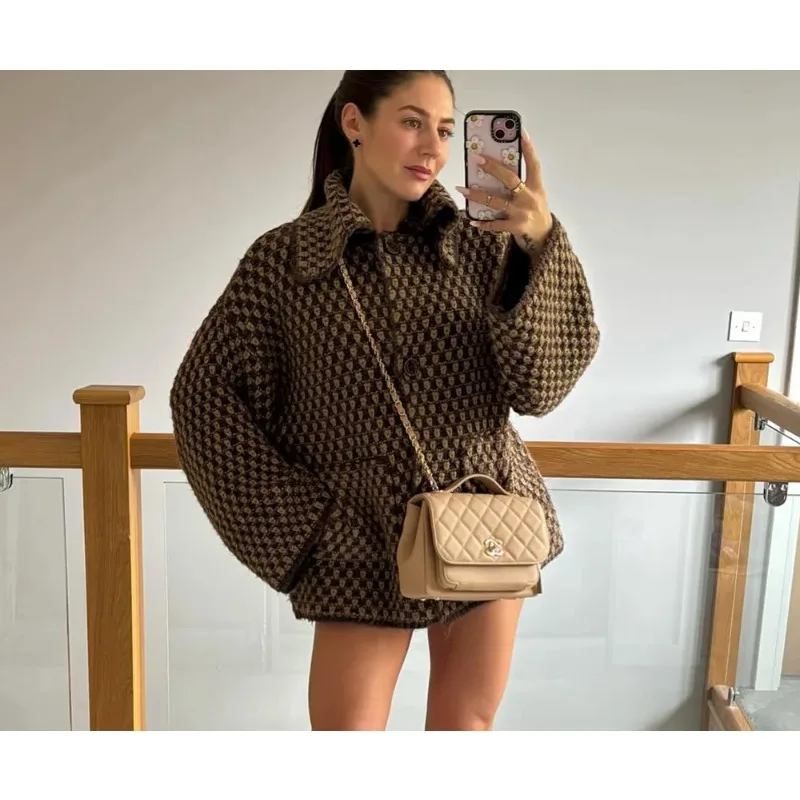 

Vintage Plaid Knit Oversized Women Cardigans Long Sleeve Buttons Pockets Sweater FashionAutumn Winter Outwears
