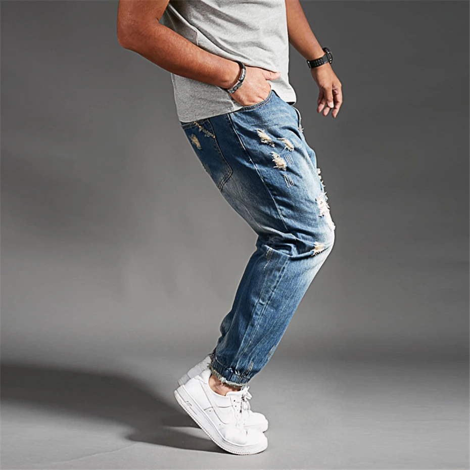 Zerrissene Hold Jeans plus Größe Jeans hose Männer Mode lässig Jogger Jeans männlich einfarbige Hose große Größe