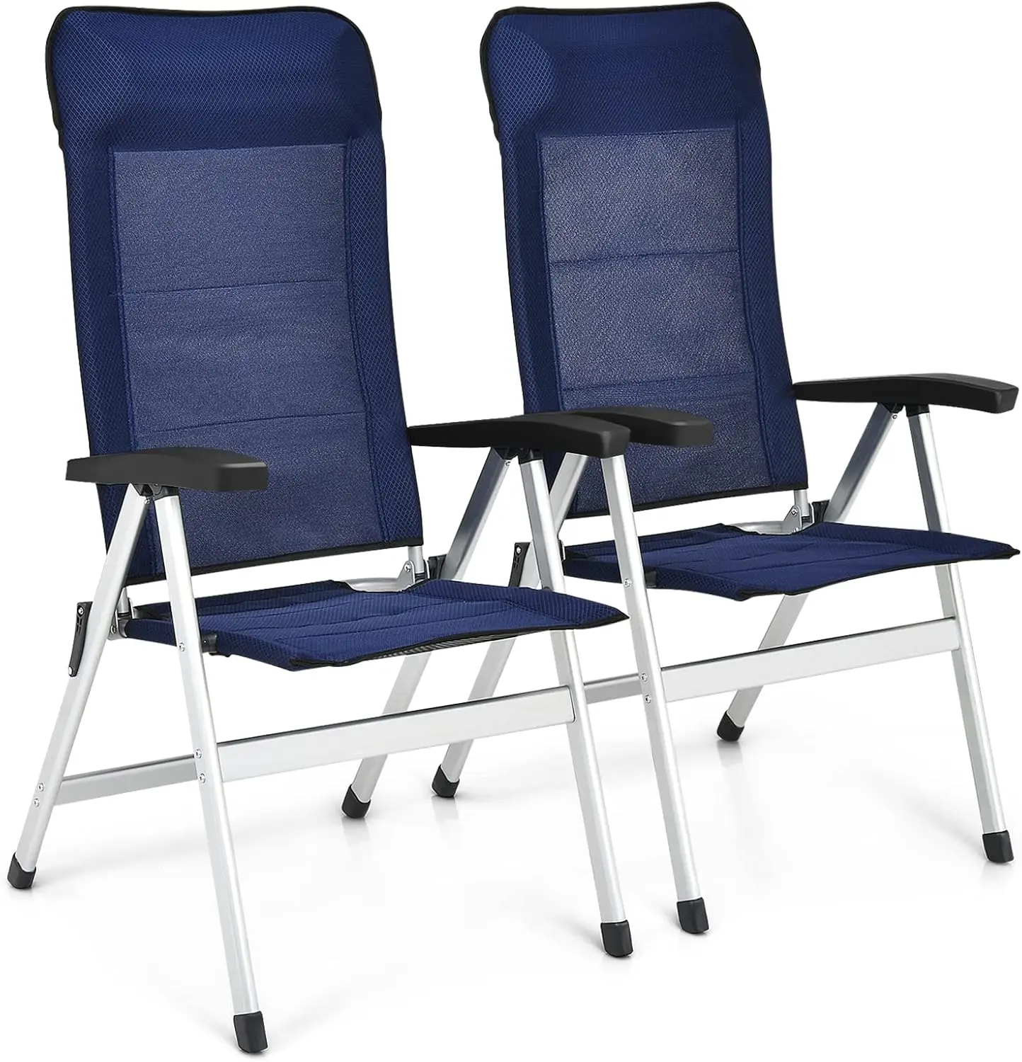 

Set of 2 Patio Folding Chairs, Portable Reclining Chairs with 7-Position Adjustable Back & Padded Headrest, Outdoor Indoor High