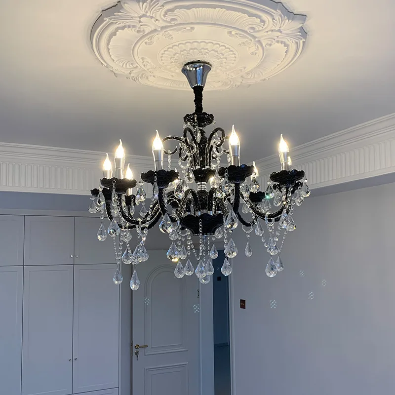 Black candle light retro French living room crystal room European high-end headlight