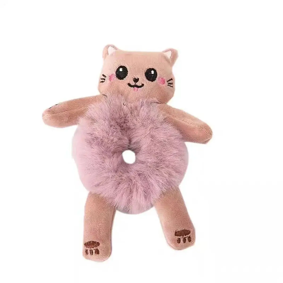 1PC Autumn/Winter Cartoon Plush Cat Hair Scrunchie, Simple Hair Elastic for Tying Hair, Fuzzy Scrunchie, Hair Accessory for Girl - Detail 1