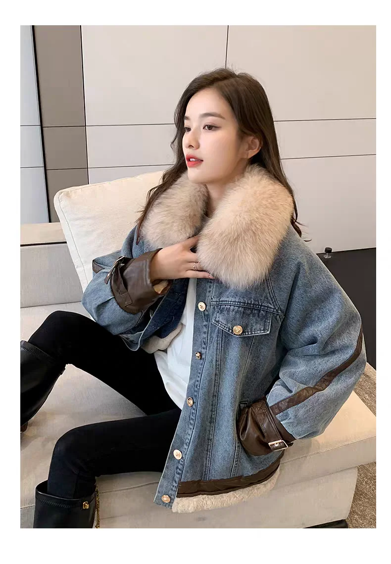 

Джинсовое пальто, черное сексуальное меховое плюшевое женское осеннее облегающее минималистское уличное трендовое быстросохнущее вельветовое пальто против морщин в стиле пэчворк, шик