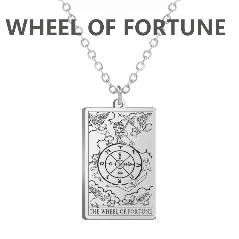 Dawapara Tarotkarten Halskette Damen Edelstahl Halskette Reichtum Amulett Klassisches Tarot Major Arcana Wahrsagerei Charm Schmuck