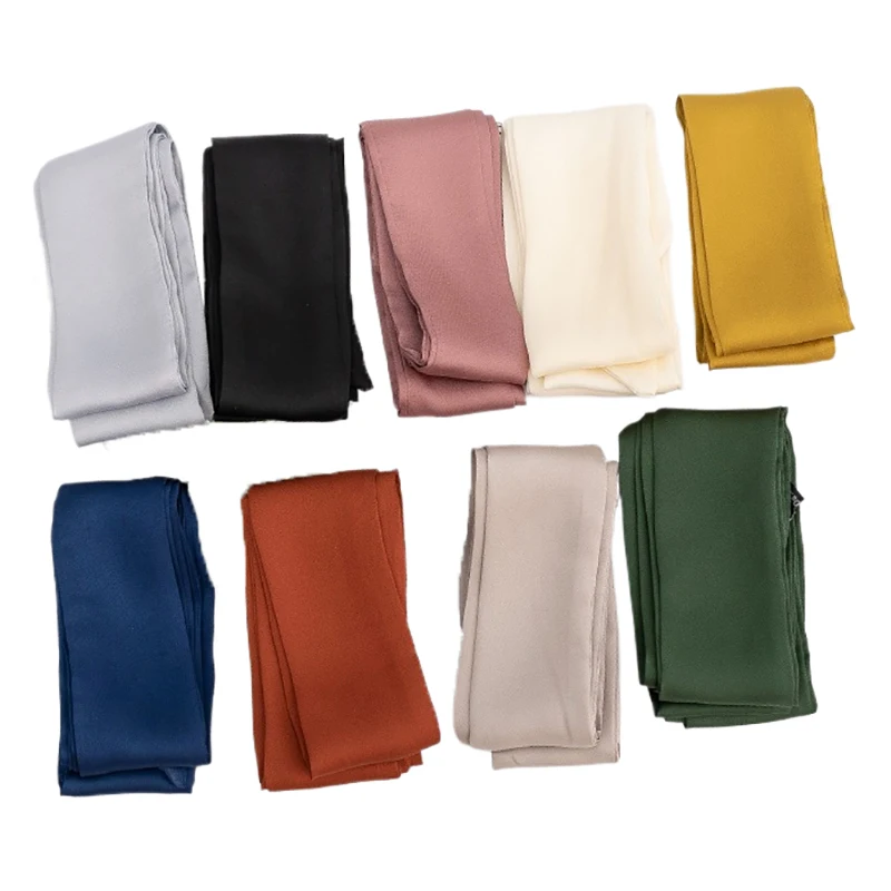 5x200cm Satin Silk Narrow Scarf Neckerchief Solid Neck Scarves Long Silk Thin Scarf Head Neck Hair Band Bag Ribbon Headbands DIY image 5