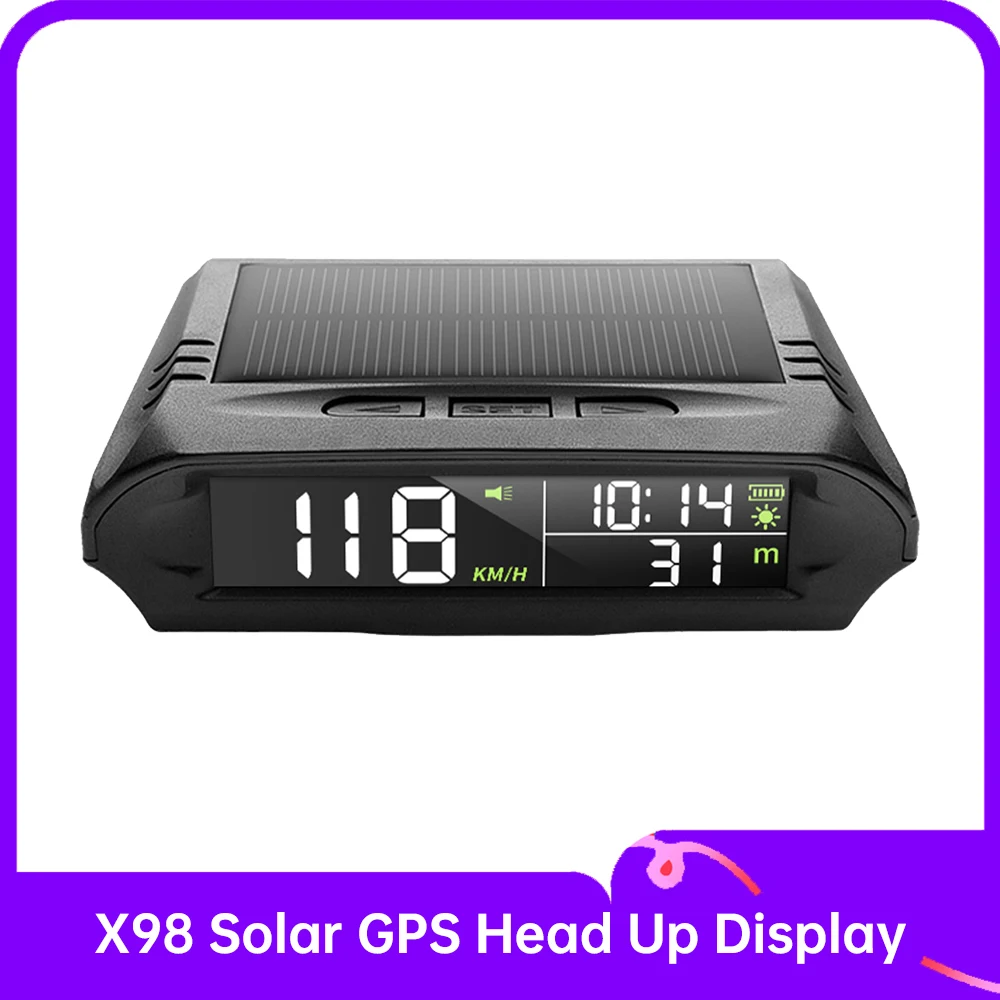 X98 Solar GPS Head Up Display with Solar Charging Speedometer Smart Speed Car Display Auto Starting By Driving