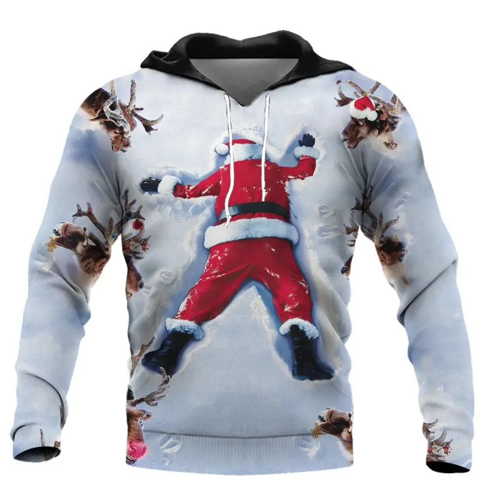 

New Fashion Fun Hip Hop New Year Santa Claus Snowman Pattern 3d Printed Sport Hoodie Loose Breathable Big Size Funny Jumper