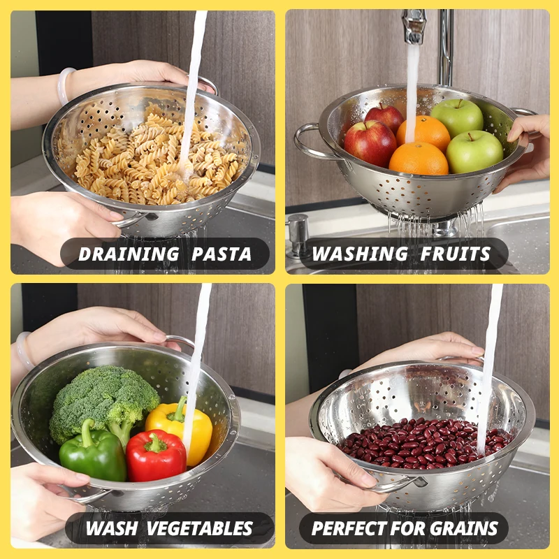 tastyWay Drain Basket for Vegetables and Rice, Stainless Steel Bowl and Plate Rack, Sink Accessory, Kitchen Drain Basket