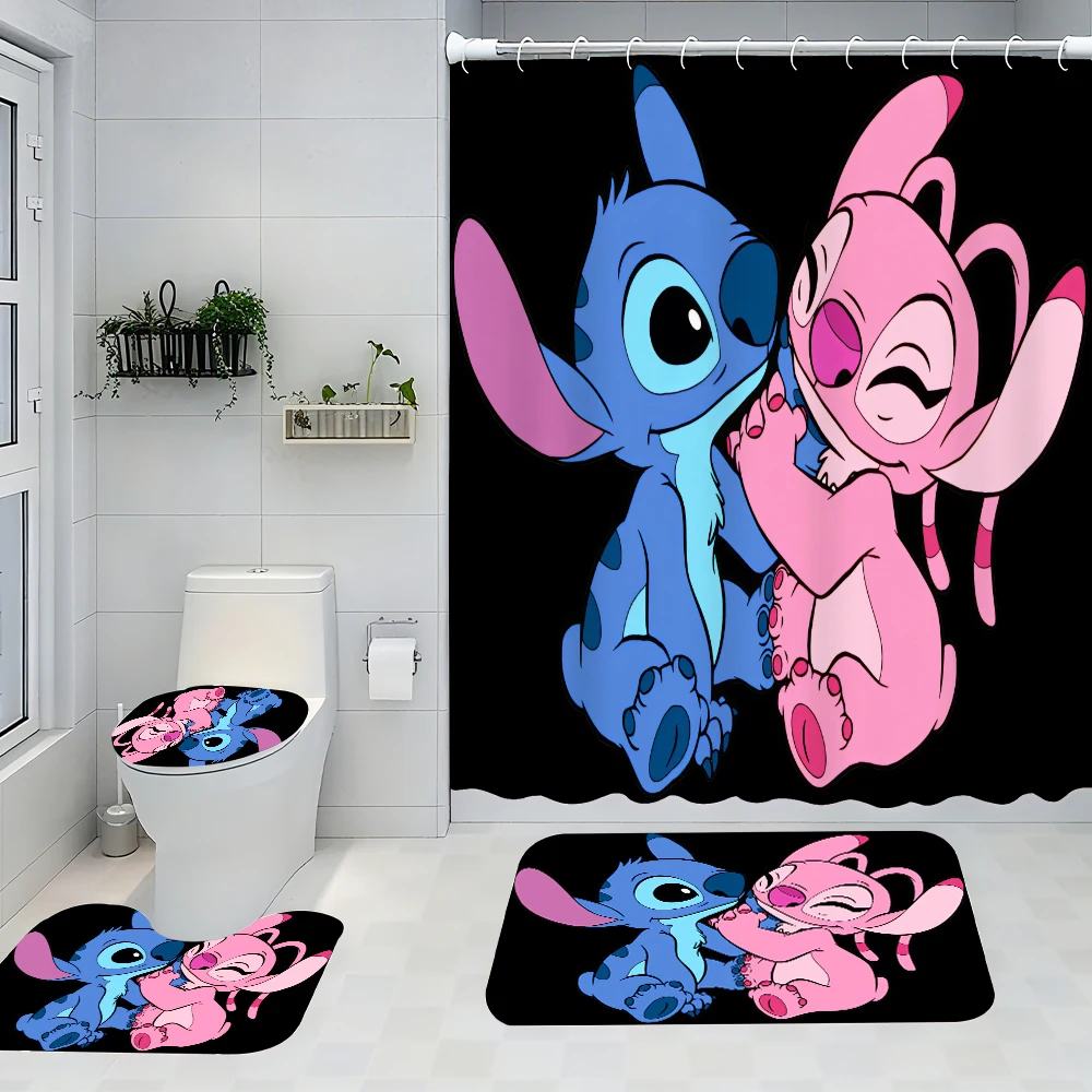 

Disney Stitch Bathroom Four-piece Set - Avant-garde Waterproof Shower Curtain, creating a complete bathroom kit