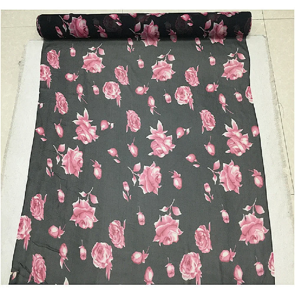 Graceful Elegant Charming Silk Georgette Fabric GGT 100% Silk Black Base Printed Flowers for Men Women Pants Shirt Dress
