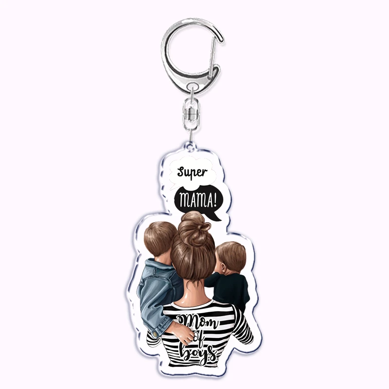 الكرتون براون الشعر سوبر ماما أمي المفاتيح للاكسسوارات حقيبة قلادة مفتاح سلسلة حلقة سلاسل المفاتيح مجوهرات الأمهات الآباء هدية عيد #2