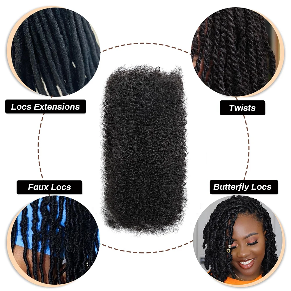 Afro Kinkys Bulk Human Hair for Dreadlock Extensions Loc Repair Braiding Twist Tight Afro Kinky Human Hair for Loc 1Packs 50/30g