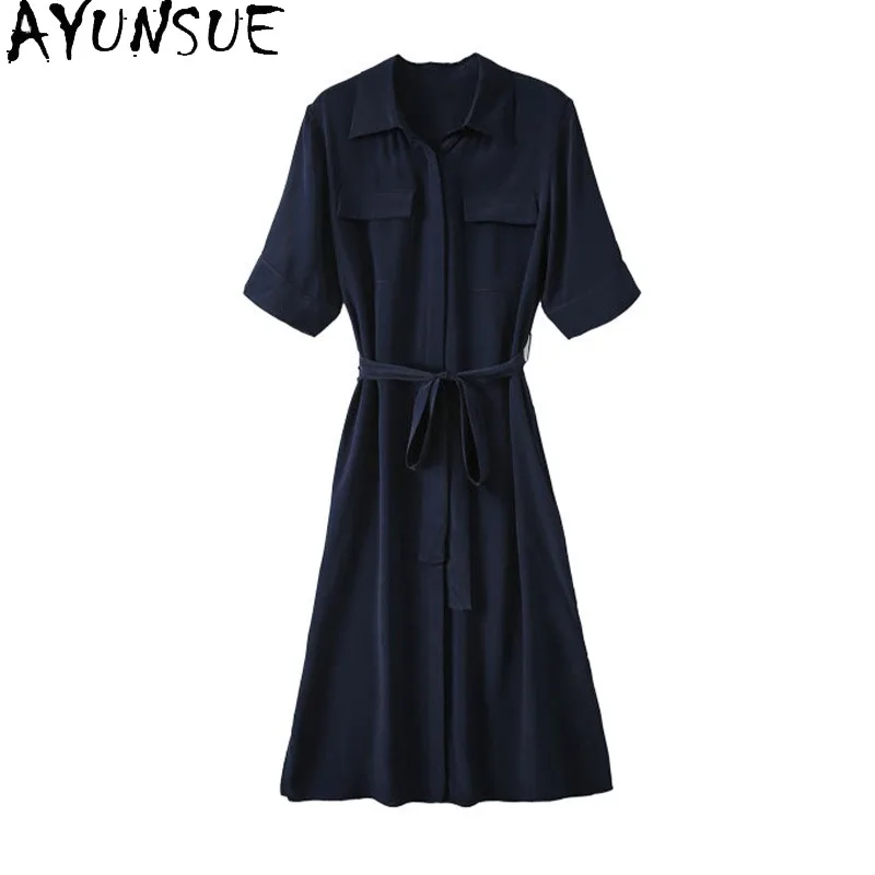 AYUNSUE 100% Mulberry Silk Long Dresses Woman Elegant Summer Dresses 2026 Office Lady Dress Clothes for Woman Платье Женское