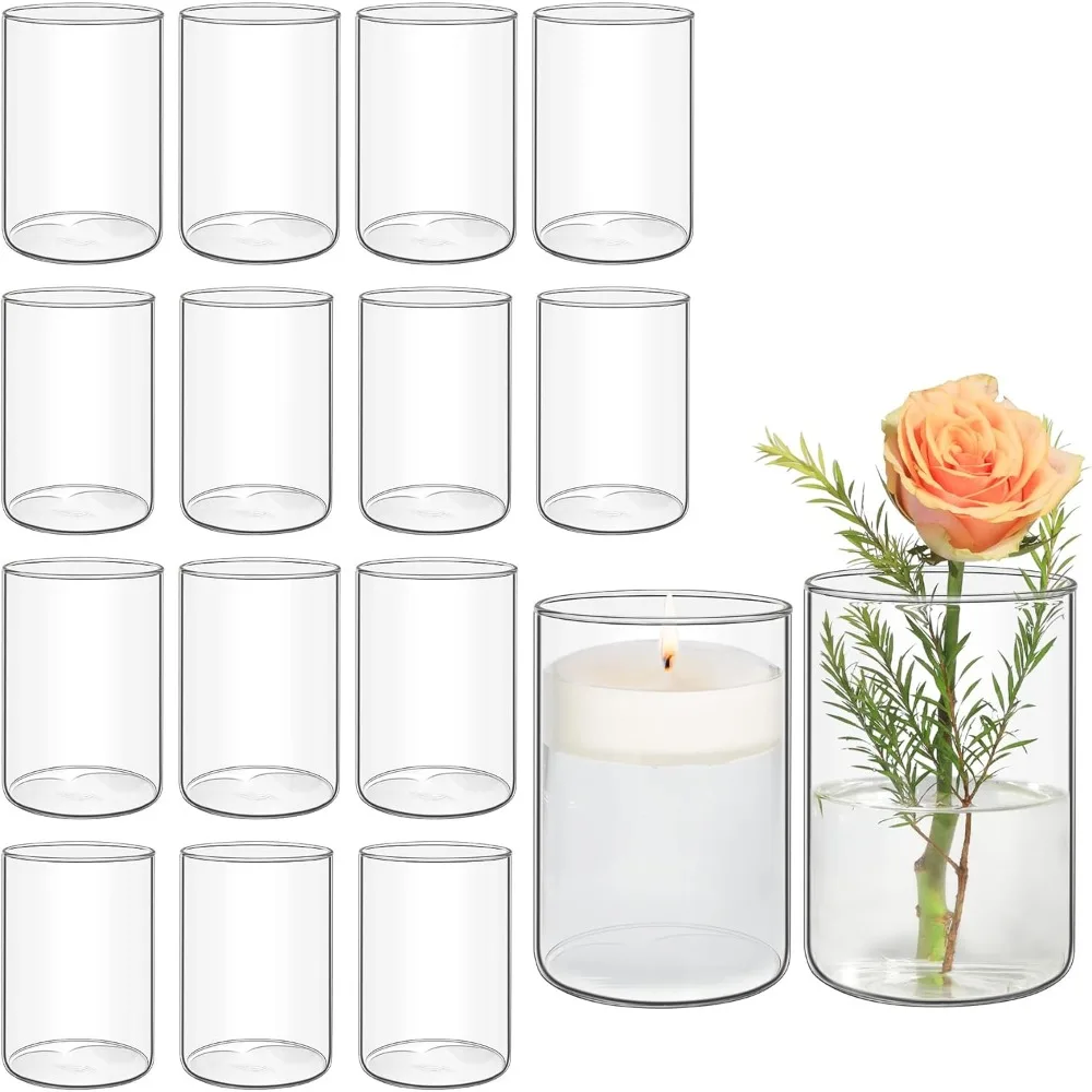 Glass Cylindrical Vase of 16 Pack Home Decoration Clear Bud Vase for Center-weeding Decoration Decorative Decor Garden