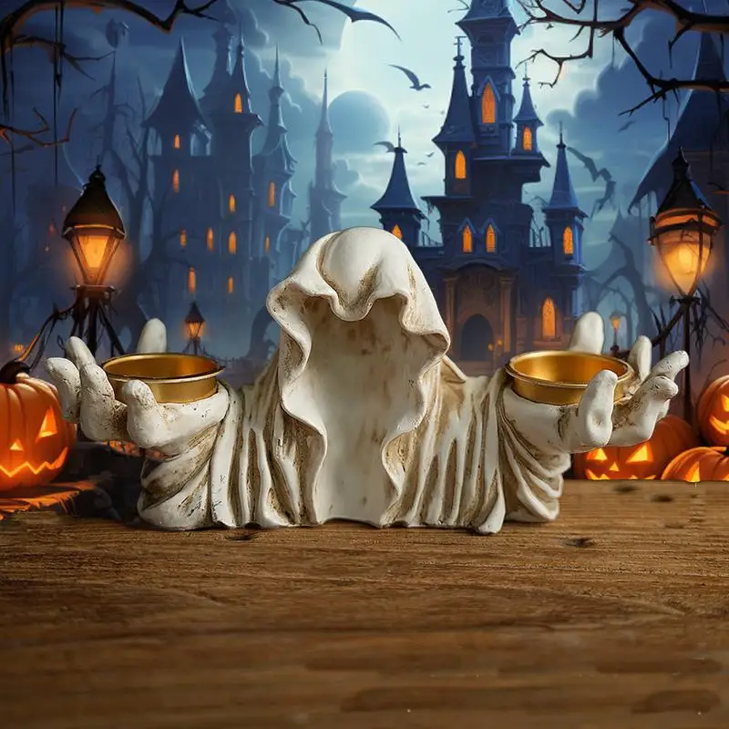 

2024 New Ghost Hand Candlestick Scary Tealight Candle Holder Gothic Halloween Decoration Resin Tealight Candlestick Desktop