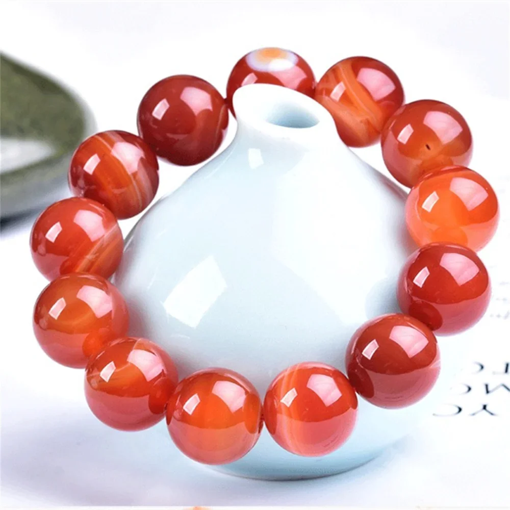 Natural Stone 6-12mm Stripe Red Agate Round Beads Bracelet for Women in Charm Bracelets Onyx Energy Cured Jewelry Beading Gift