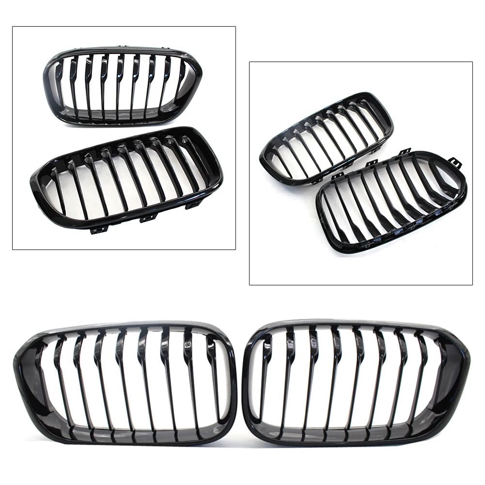 1Pair For BMW 1 Series F20 F21 Car Front Radiator Grille Gloss Black ABS Upper Mesh Grill 2015 2016 2017 2018 2019