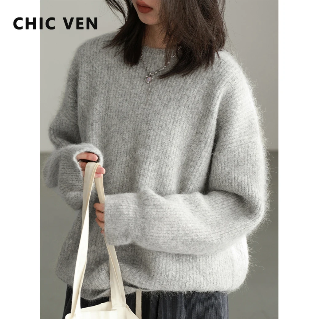 

CHIC VEN Women Sweater Long Sleeve Pullover Solid Loose O Neck Soft Alpaca Female Tops Woman Knitwear Jumpers Spring Autumn 2024