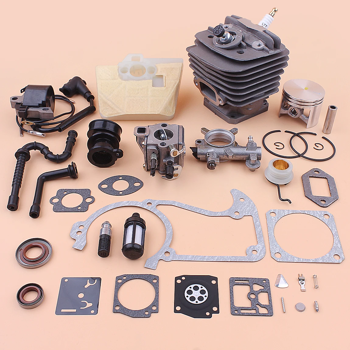 48mm Cylinder Piston Kit For Stihl MS360 036 Carburetor Ignition Coil Air Fuel Oil Filter Line Pump Worm Gear Gasket Set