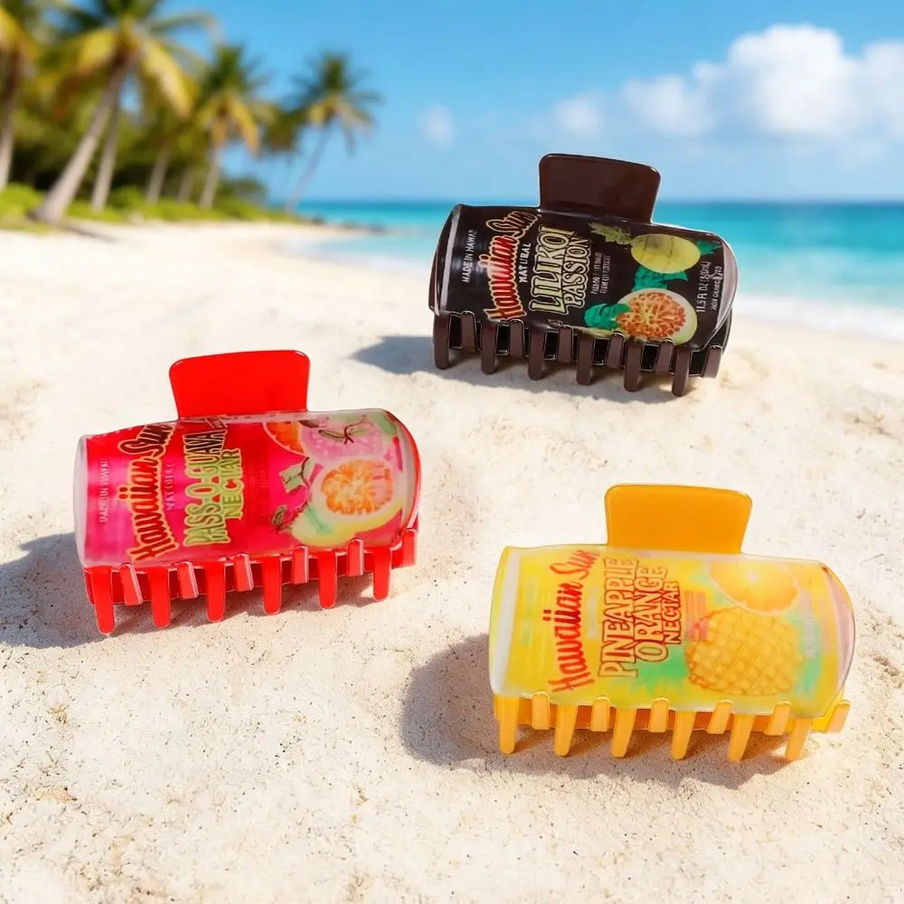 Cute Hairpin Hawaiian Juice Jar Hair Claw Large Size Colorful Beverage Can Hair Clip Cartoon PVC Plastic Shark Clip Vacation