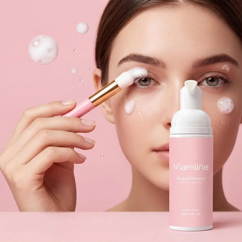 Lash Cleansing Mousse 50ml Gentle Eye Makeup Remover Foaming Shampoo With Soft Lash Cleansing Brush For Extensions