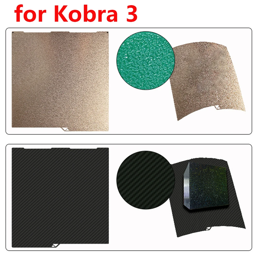 

New Build Plate For Anycubic Kobra 3 256x268mm Double Sided Printing PEI Textured Sping Steel Sheet 3D Printer Replacement Parts