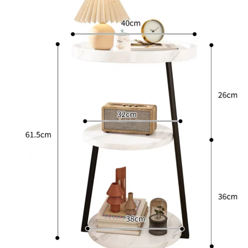 New Wooden Side Table Three-Tier Small Coffee Table Round Corner Table Bedroom Living Room Rental Sofa Side Tables