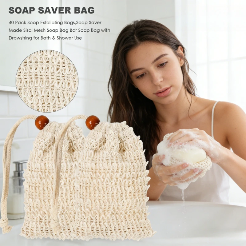 Hanging Sisal Soap Bag Ramie Foaming Pouch Cotton Linen Soap