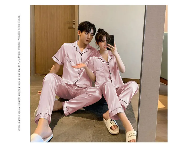 Pyjama Männer Sommer Eis Seide Dünn schnitt der Herren Simulation Seide schwarz Langarmhose Homewear Anzug – Detail 6