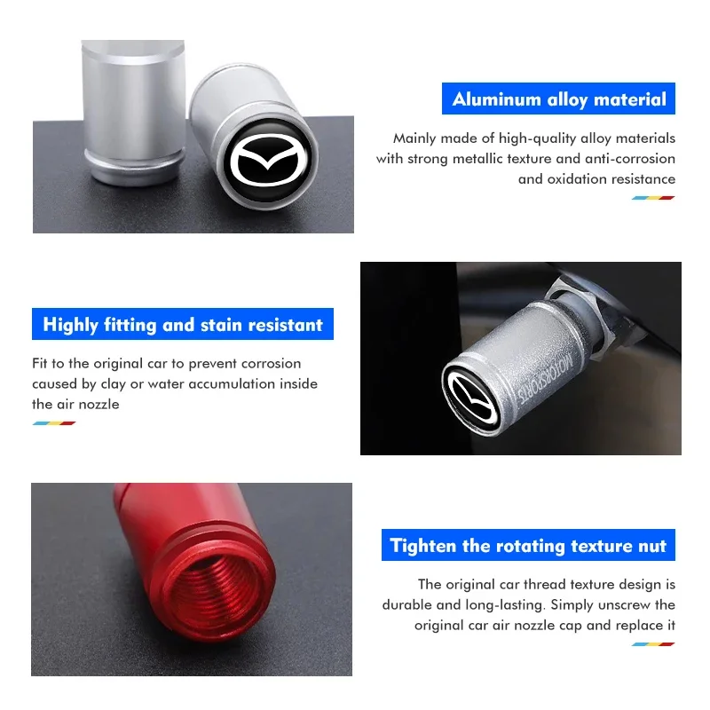 4pcs Car Tire Valve Cap Tyre Stem Cover Air Dust Tire Wheel Rim For Mazda 6 3 5 2 CX5 CX7 323 Demio Axela Atenza CX9 MX3