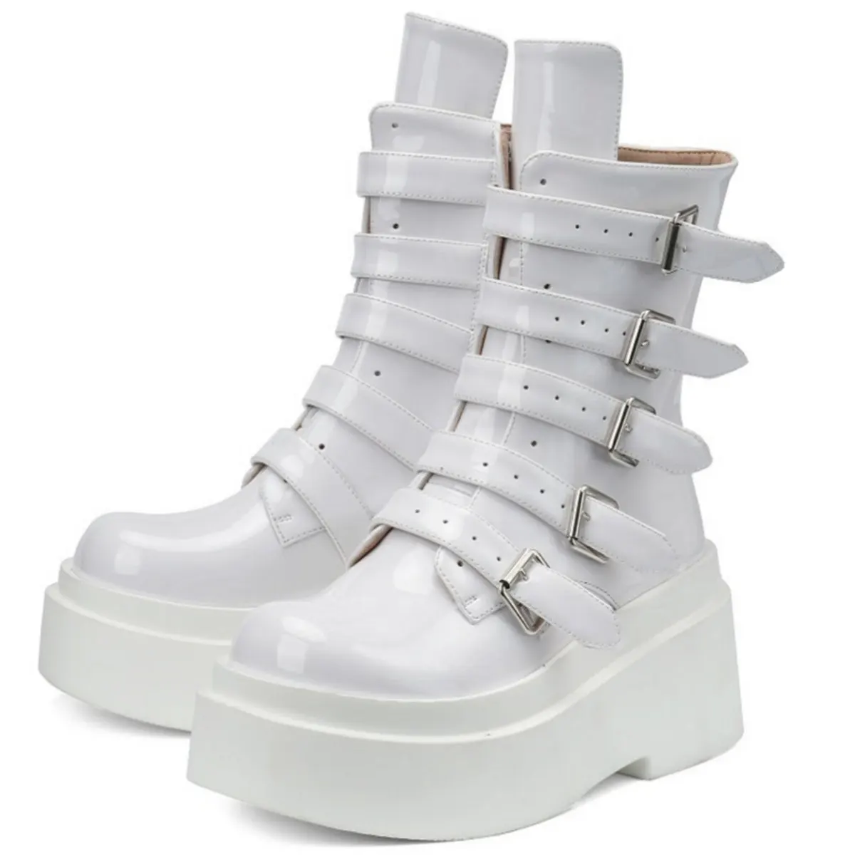 

Platform Pumps Shoes Women Lace Up Patent Leather Wedges High Heel Ankle Boots Female Round Toe Fashion Sneakers Casual Shoes
